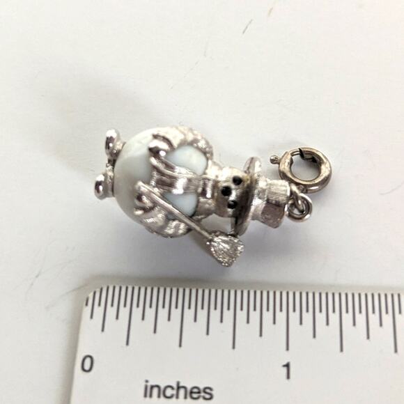 Vintage Signed Monet Frosty The Snowman Silver Tone White Bracelet Charm - Picture 2 of 4